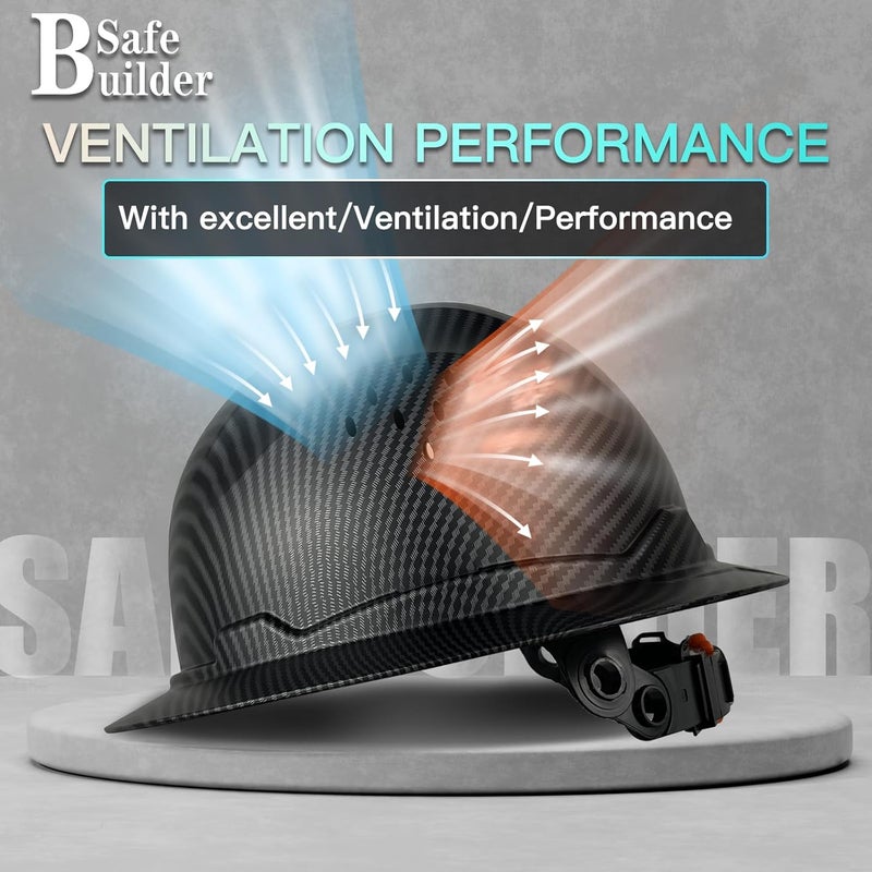 SAFEBUILDER SBD-G1C Construction Full Brim Safety Helmet HDPE Hard Hat Vented Hardhats Sunshade Carbon Fiber Pattern Industrial Work Certified ANSI/ISEA Z89.1 - Image 5
